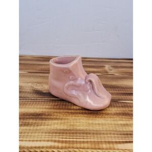 Vtg Pottery Small Pink Baby Shoe Bootie Planter Vase 4" X 2.5"